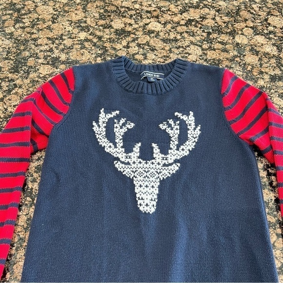 Lands’ End Deer Sweater Size Medium (10-12) Navy Blue/Red - Picture 4 of 6